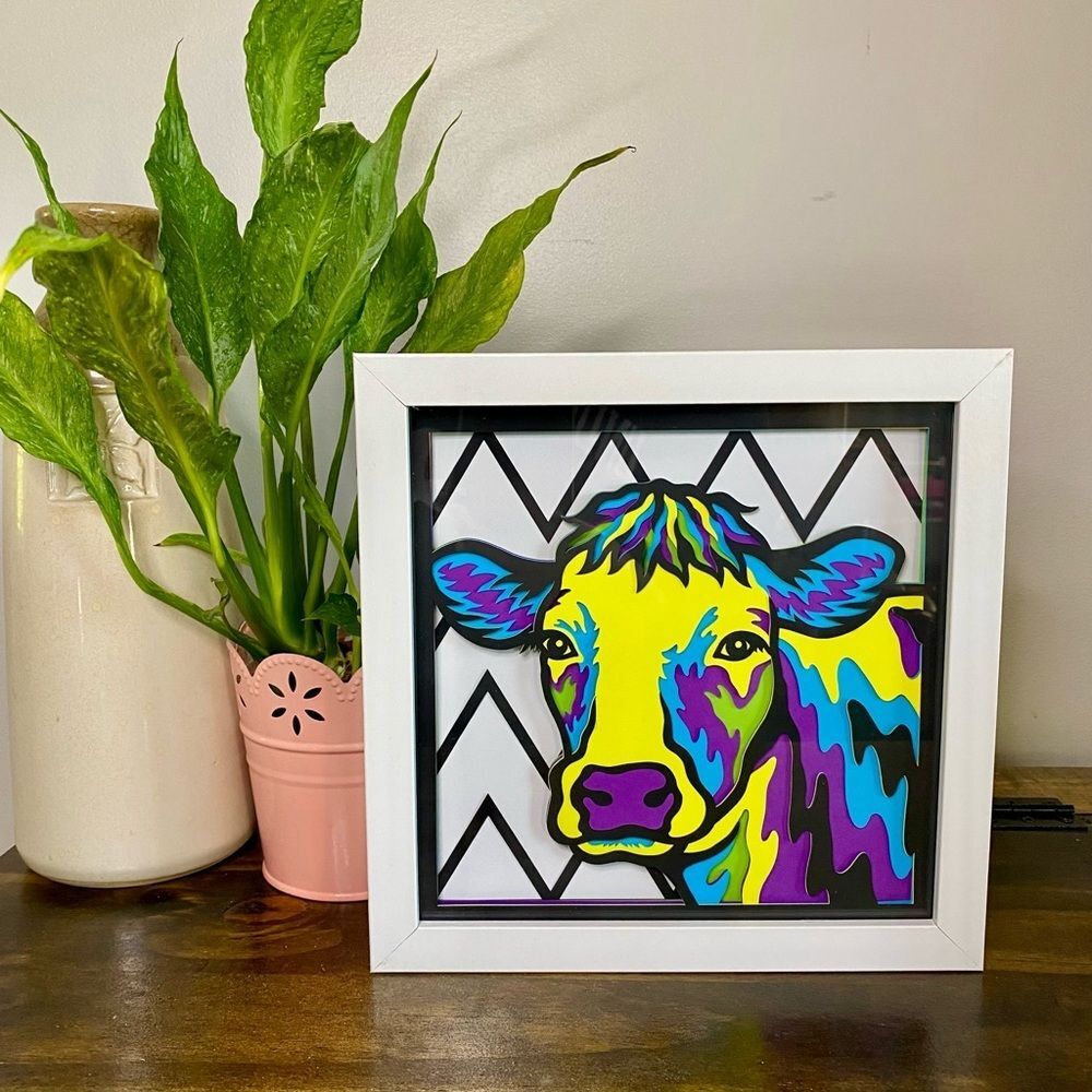 3D Cow Multicolor Shadowbox